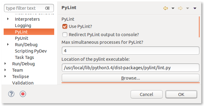 Einstellung des Pfades zur PyLint-Datei (statische Codeanalyse)